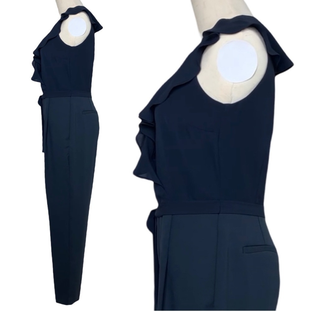 Banana Republic Women Ruffle V-Neck Cropped Jumpsuit Size 0 Navy Blue - Picture 7 of 17